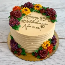 Autumn Floral Cake with Gold Writing