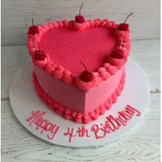 Hot Pink Heart Shaped Cake with Glitter and Cherries