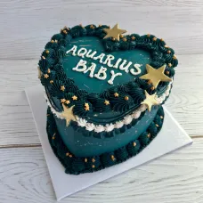 Zodiac Baby Heart-Shaped Cake with Gold Accents