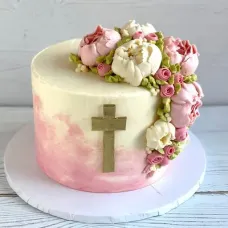 Watercolor Cross with Flowers