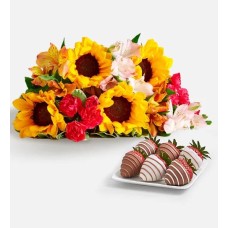 Warm Sunset Bouquet & Drizzled Strawberries (Bouquet Only with 6ct Gourmet Drizzled Strawberries)