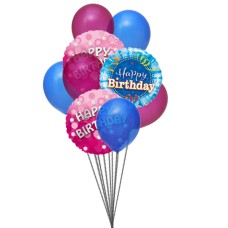 Bunch of lovely happy birthday balloons (3 Mylar Balloons & 6 Latex Balloons)