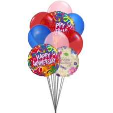 Bunch of Happy Anniversary (3 Mylar Balloons & 6 Latex Balloons)