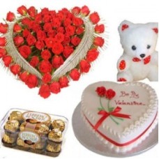 Rose Heart Teddy Cake Chocolate Combo (As Shown)