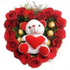 50 Red Roses N 16 Ferrero Rocher With Teddy 6 Inches (As Shown)