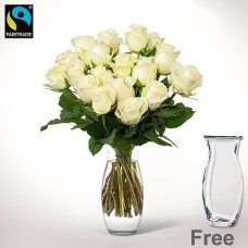 Bunch of 20 white Fairtrade roses with Vase