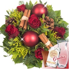 Flower Bouquet Merry Christmas with vase and Merci chocolate