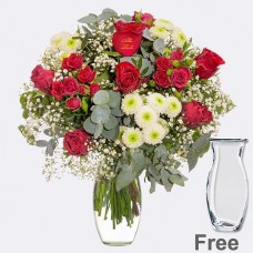 Flower Bouquet „Alles Liebe“ with vase & 3 Ferrero Giotto