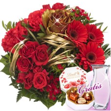 Flower BouquetFürdie Beste with vase & Lindt Pralinés