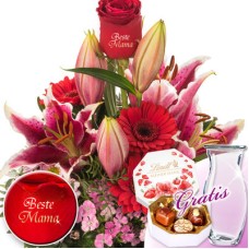 Flower Bouquet Liebste Mutter with vase & Lindt Pralinés