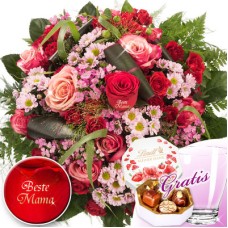 Premium bouquet Pure Freude with premium vase & Lindt Pralinés