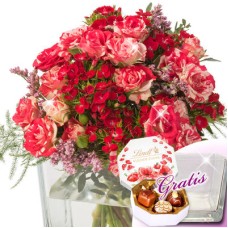 Flower Bouquet Feuerwerk with vase & Lindt Pralinés