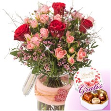 Flower Bouquet Die Beste with deco vase & Lindt Pralinés
