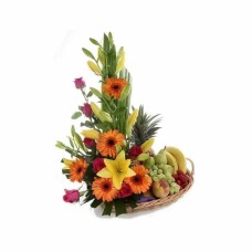 Fruit & Floral Arrangement (Gerberas, Lilies, Roses)