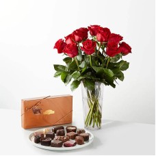 Romantic Long Stem Red Rose Bouquet Bundles (12 Roses and Bear)