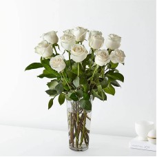 Long Stem White Rose Bouquet (Standard - 12 Roses)