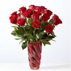 Classic Love Red Rose Bouquet with Luxe Swirl Vase (Standard - 12 Roses)