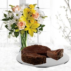 Daisies and Sunbeams With Triple Chocolate Enrobed Brownie Cake