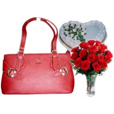Handbag,Red Roses With Cake