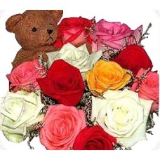 1 Dozen Multicolor Roses With Bear