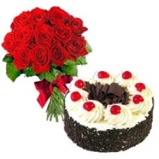 Skylark - 2.2 Pounds Black Forest Cake With 2 Dozen Red Roses
