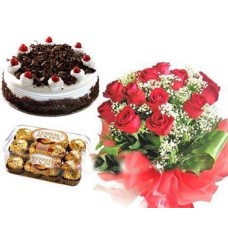 Skylark - 2.2 Pounds Black Forest Cake With 2 Dozen Red Roses And Ferrero Rocher Chocolate