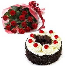 Cooper'S- 2.2 Pound Black Forest Cake With 12 Pieces Red Roses In Bouquet