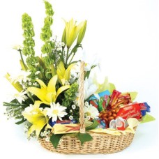 Assorted Chocolate Basket With Mixed Flowers