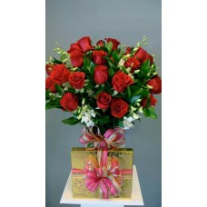 2 Dozen Red Roses In A Bouquet With Chocolate