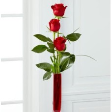 Imported 3 Pcs Red Roses In A Vase