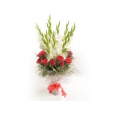 Gladiolus With Red Roses In A Bouquet