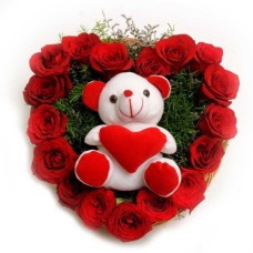Heart Shaped Roses With Small Love Bear