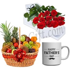 Father's day mug W/ red roses & fruit basket