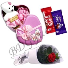(01)Love Box w/ 1 pc Rose in a bouquet & Chocolate