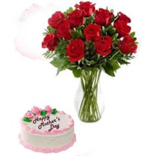 Cotton Sharee - Swiss - 2.2 Pounds Cake and 1 dz red roses in a vase