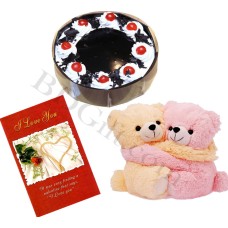 (33) Cake W/ card & twin teddy bear