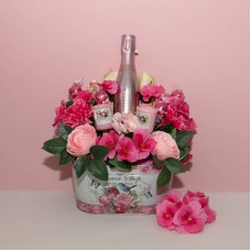 Pink Prosecco Metal Planter Bouquet