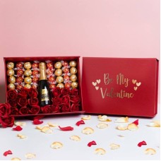 Be My Valentine Luxury Prosecco Hamper with Red Roses and Chocolates