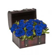 Wooden Chest With Blue Roses (medium)