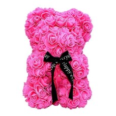 Pink artificial rose teddy bear 25 cm.