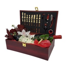 Chessboard with wines and accessories