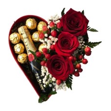 Heart Base With Roses, Chocolates And Moet