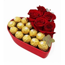 Heart Base With Roses, Chocolates And Wine