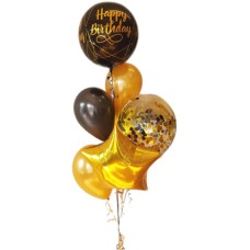 Black + Gold Sparkling Orbz Birthday Balloon Bouquet
