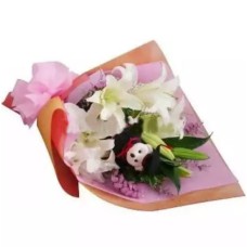 Graduation Bouquet 04 (5 White Casa Lily + 1 Bear)