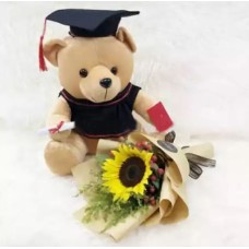 Convocation Set 08 (Convocation Bear With 1 stalk Sunflower Hand Bouquet)