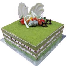 Green Tea Cake Delight (0.5kg cake with 6 stalk (Carnations OR Roses))