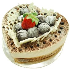 Love Tiramisu Delight with Flower Hand Bouquet (1.0kg cake with 6 stalk (Carnations OR Roses))