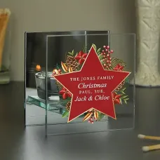 Personalised Christmas Glass Tea Light Candle Holder