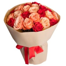 Scarlet and Cream Rose Bouquet